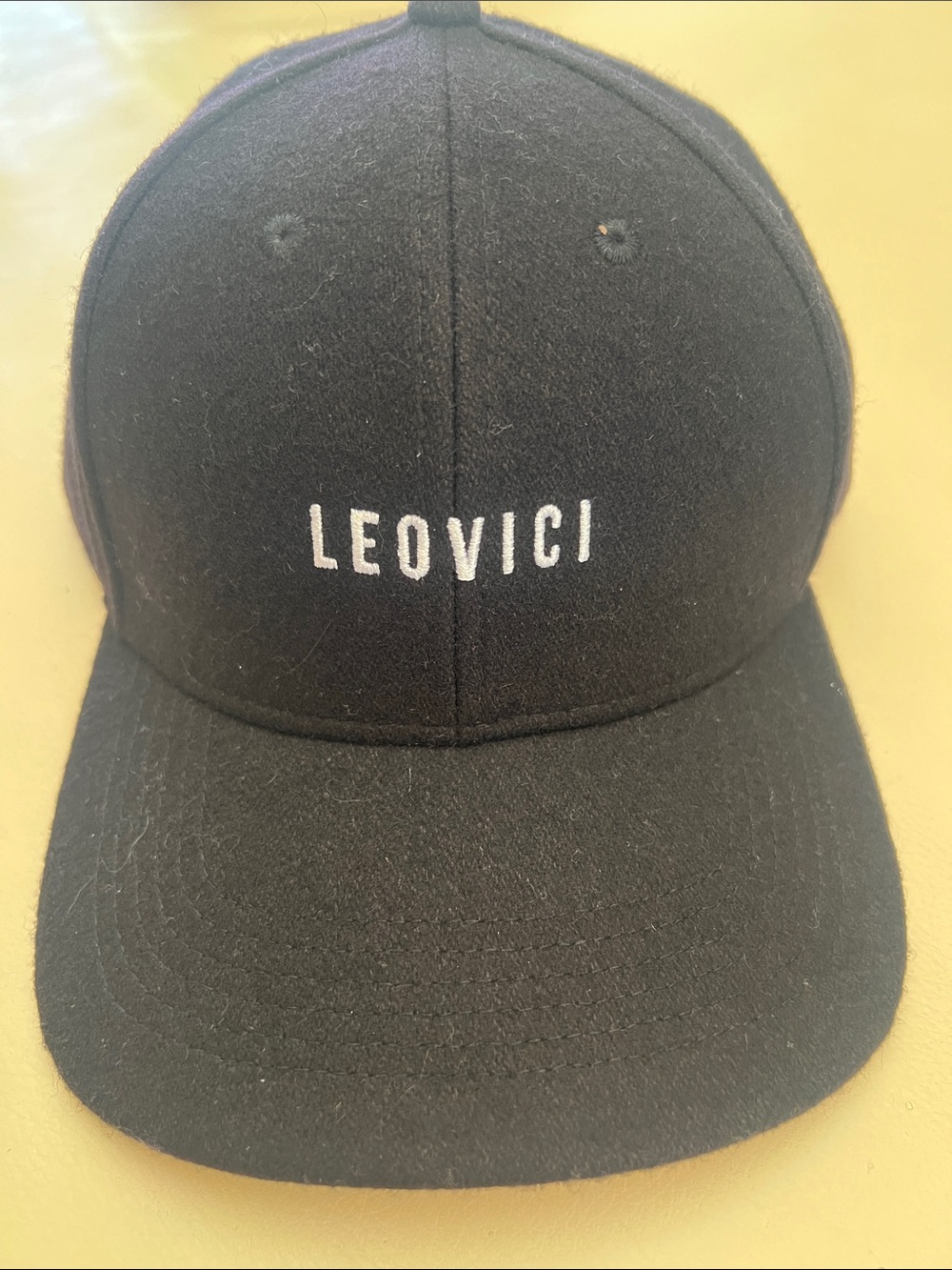Leovici wool Black ball Cap with Subtle White Interior Accents
